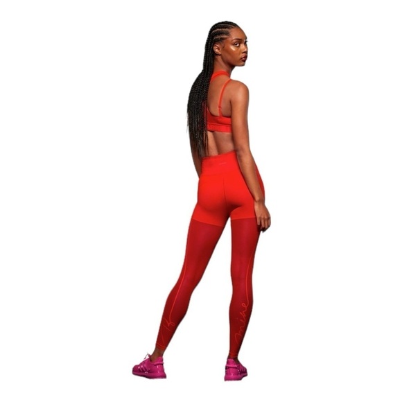 IVY PARK ADIDAS Red Mesh High Neck Sports Bra High Rise Leggings 2 Piece Set 1XL - Picture 7 of 16